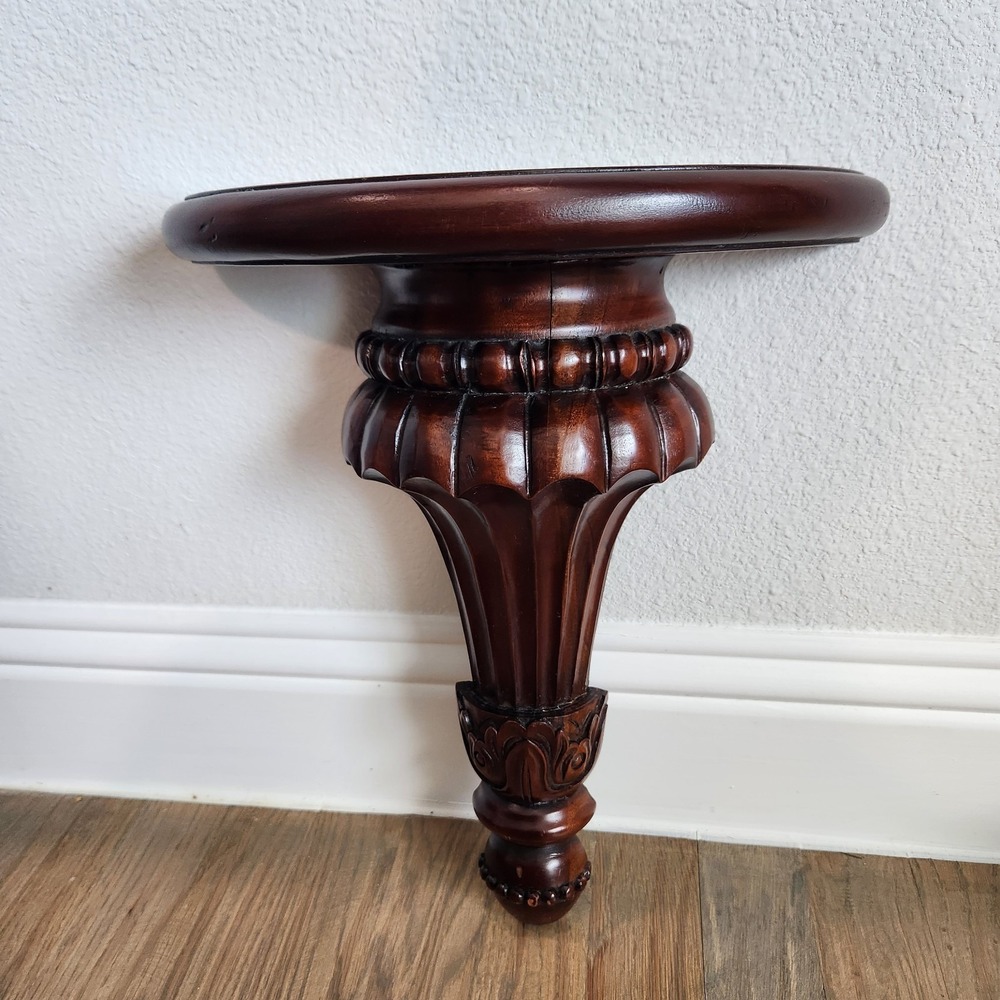 Vintage Florentine Style Dark Mahogany Solid Wood Hanging Wall‎ Shelf Sconce - Picture 2 of 15